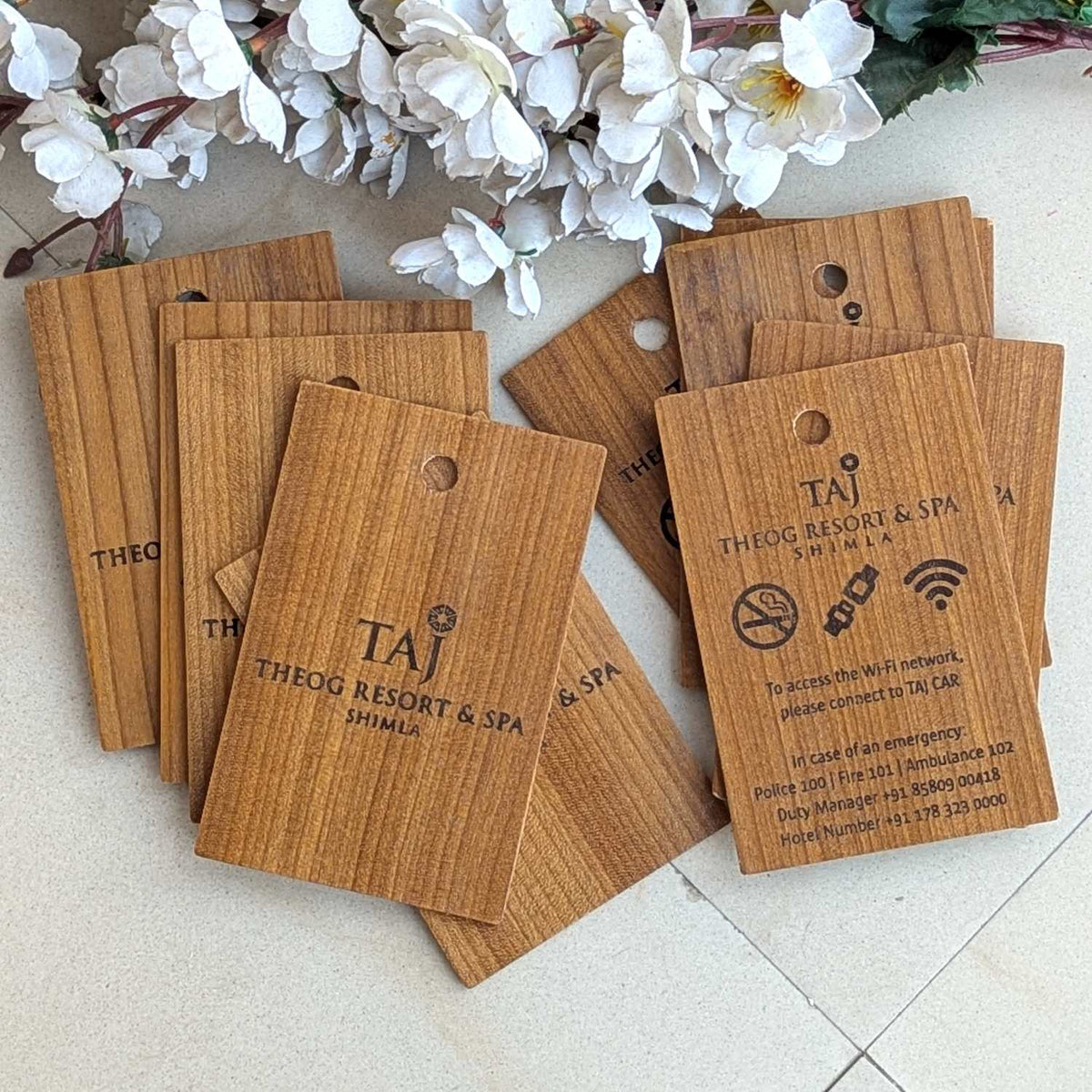 Custom Wooden Information Tag | Engraved Wi-Fi &amp; Emergency Contact Sign for Hotels
