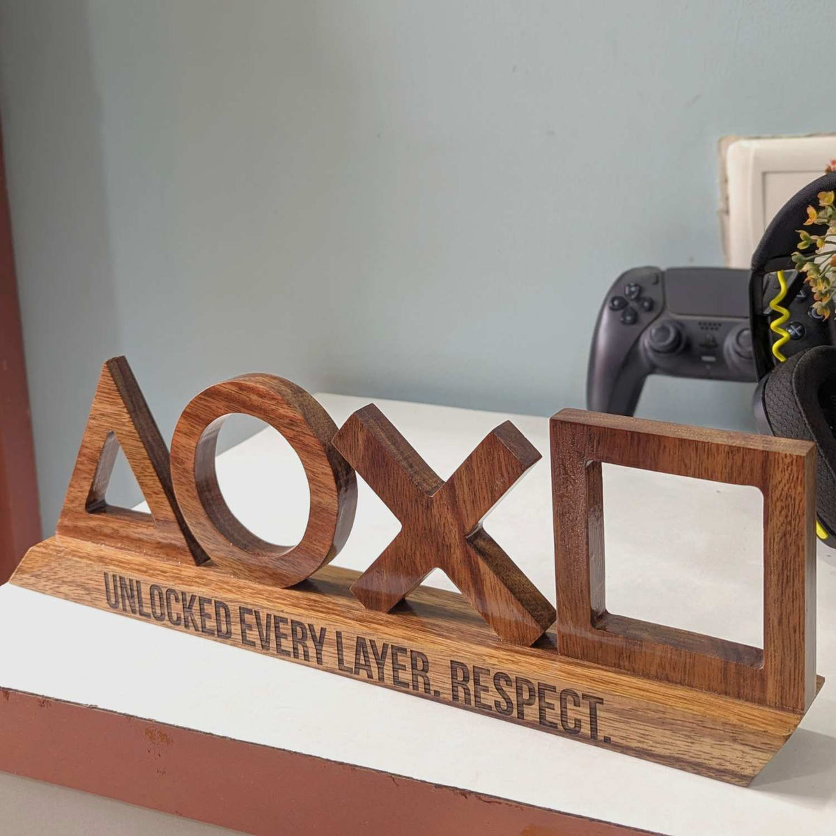 Personalized Wooden PlayStation Sign | Carved 3D Wood Desk Sign For Gamers