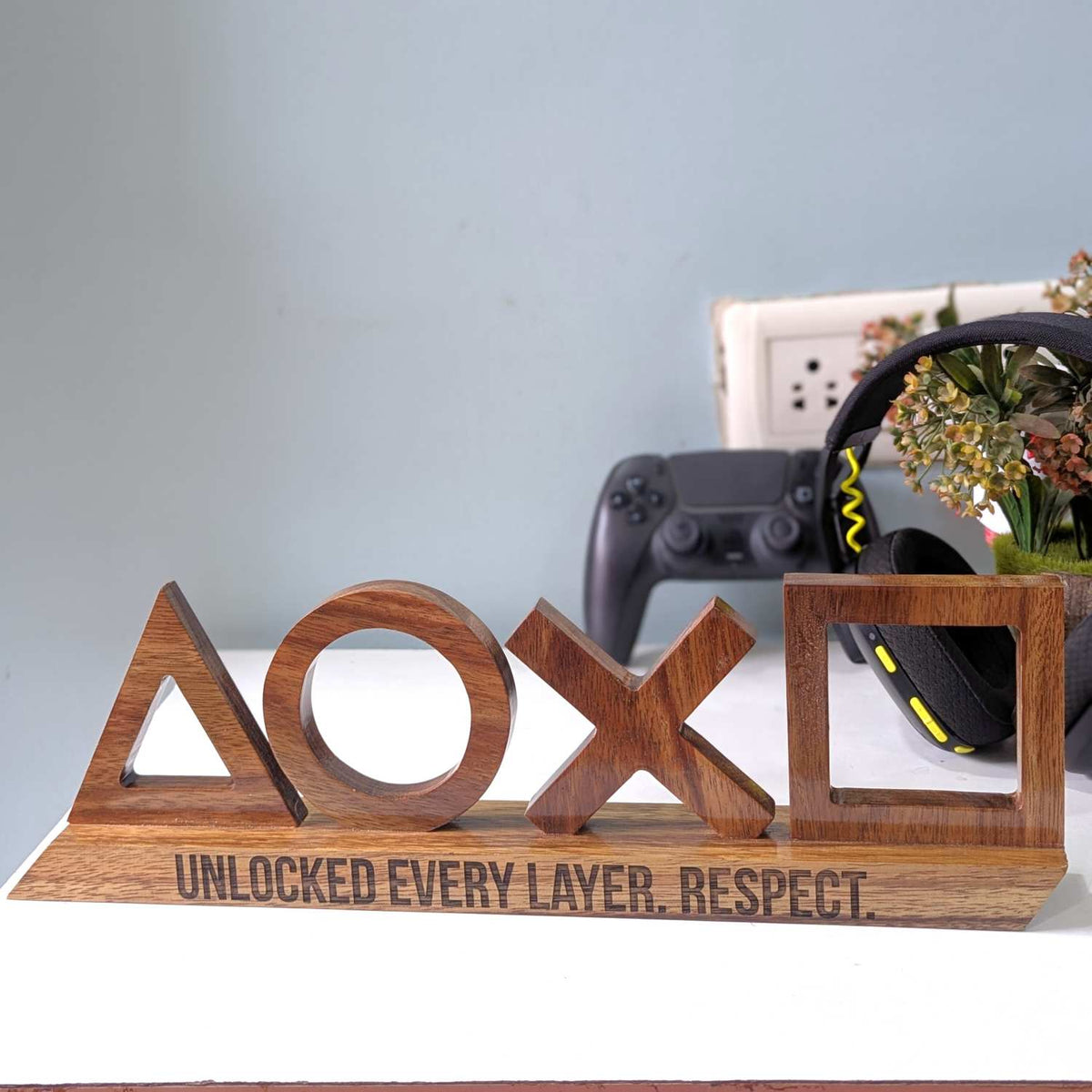 Personalized Wooden PlayStation Sign | Carved 3D Wood Desk Sign For Gamers