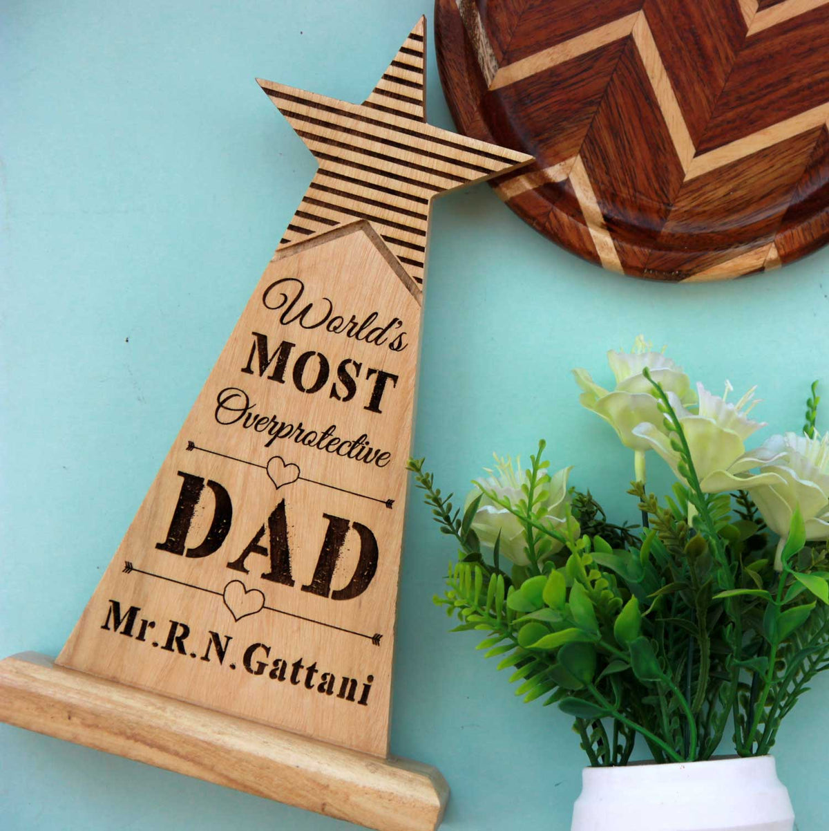 World&#39;s Most Overprotective Dad Wooden Star Trophy