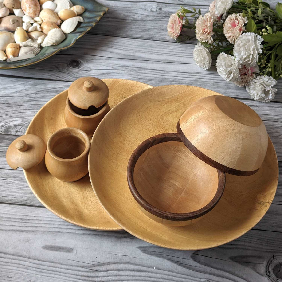 Wooden Dinner Gift Set Of 6 | Wooden Plate | Wood Bowl | Salt Holder