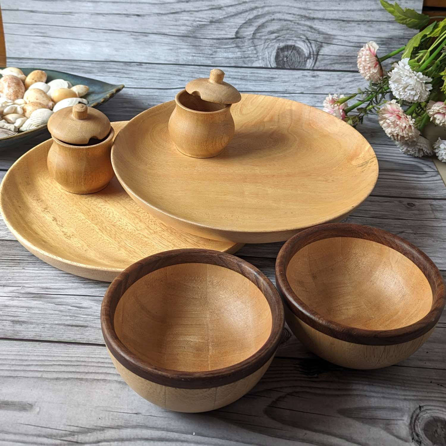 Wooden Dinner Gift Set Of 6 | Wooden Plate | Wood Bowl | Salt Holder