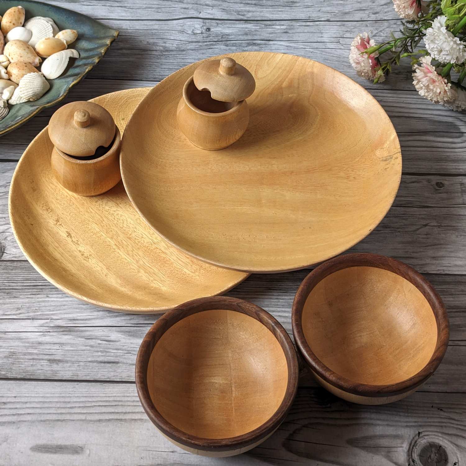 Wooden Dinner Gift Set Of 6 | Wooden Plate | Wood Bowl | Salt Holder