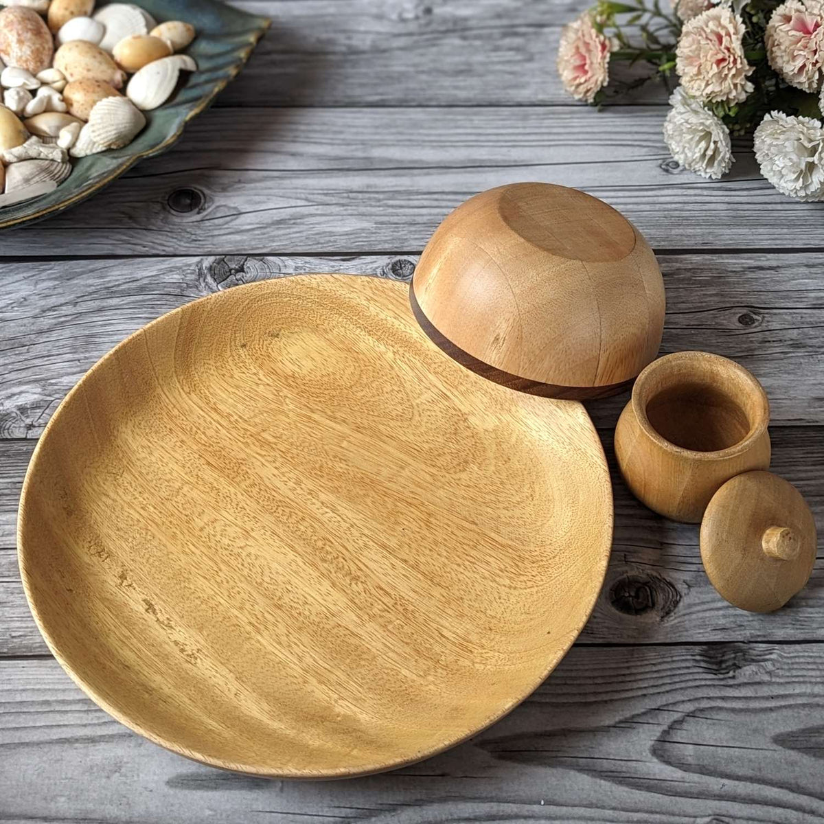 Wooden Dinner Gift Set Of 6 | Wooden Plate | Wood Bowl | Salt Holder
