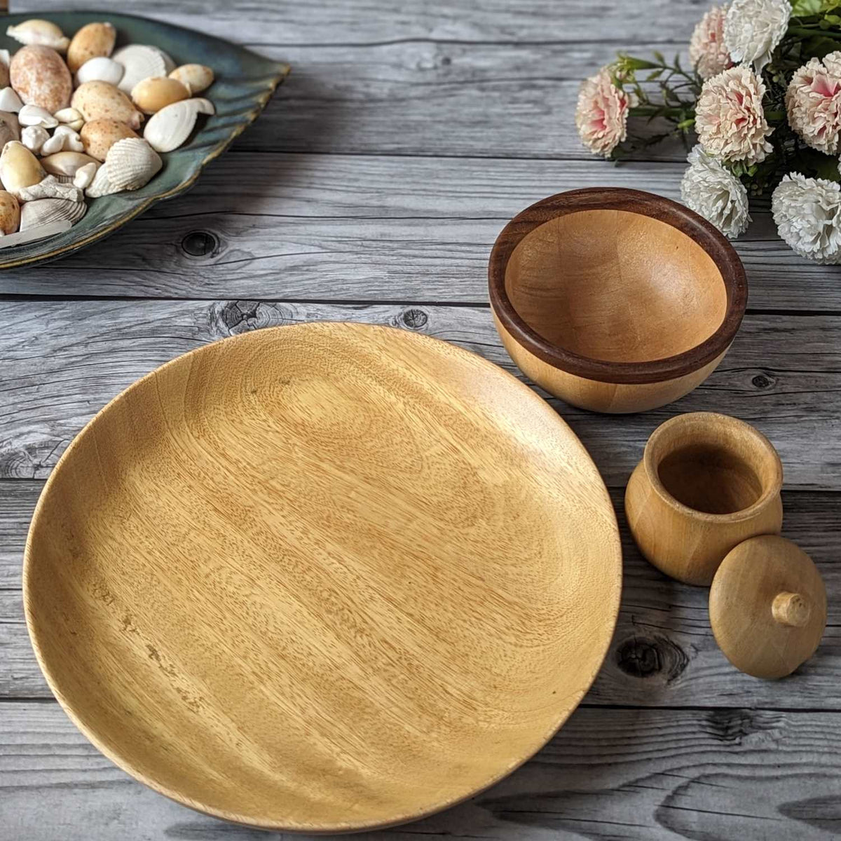 Wooden Dinner Gift Set Of 6 | Wooden Plate | Wood Bowl | Salt Holder