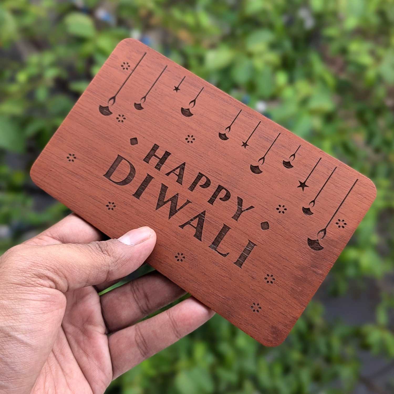 Happy Diwali Engraved Wooden Greeting Card | 1 Card At Rs. 99
