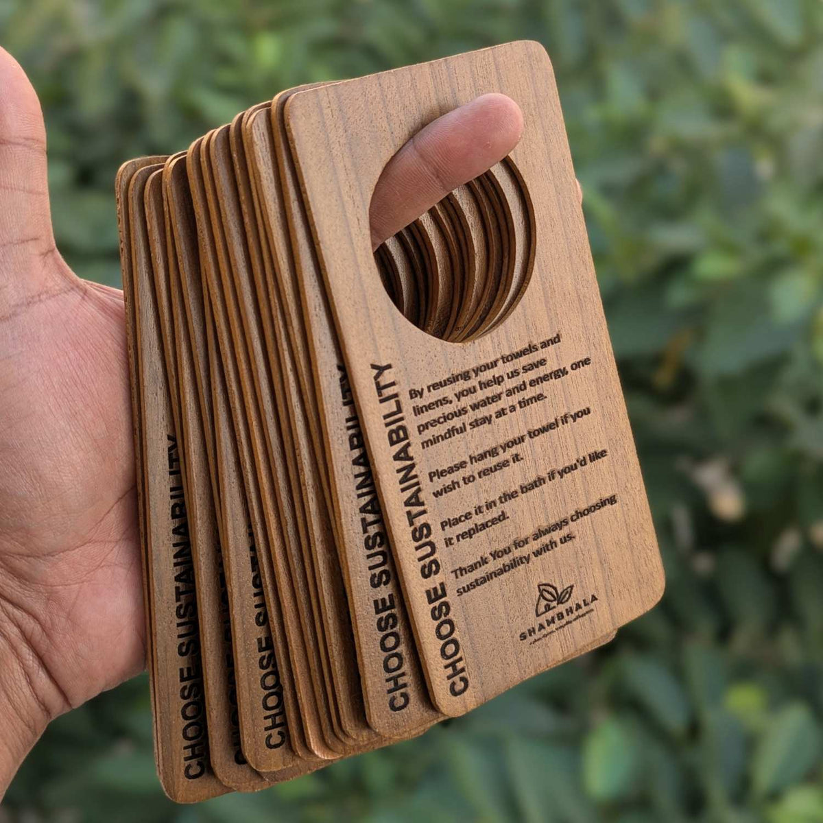 Custom Wooden Door Hanger for Hotels &amp; Resorts | Engraved Sustainability &amp; Privacy Sign