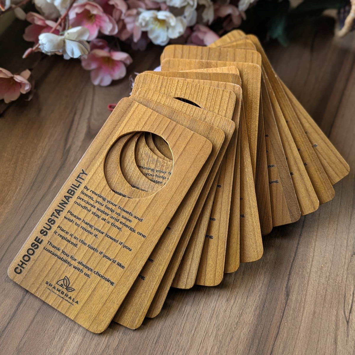 Custom Wooden Door Hanger for Hotels &amp; Resorts | Engraved Sustainability &amp; Privacy Sign