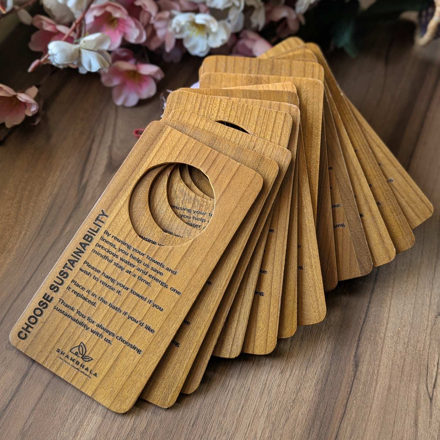 Custom Wooden Door Hanger for Hotels & Resorts | Engraved Sustainability & Privacy Sign