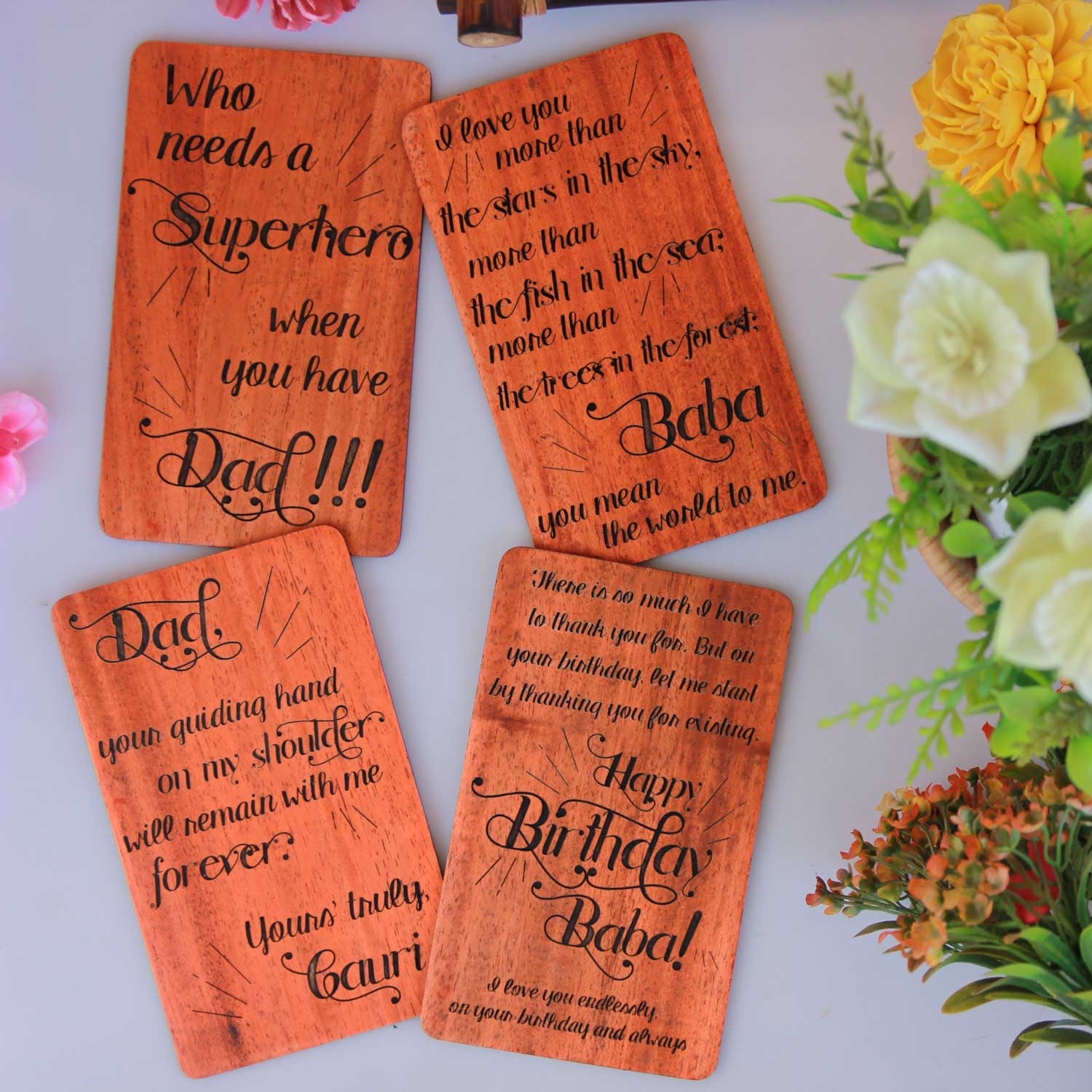 Greeting Card For Father & Fathers Day Cards: Set Of Personalized Wooden Cards