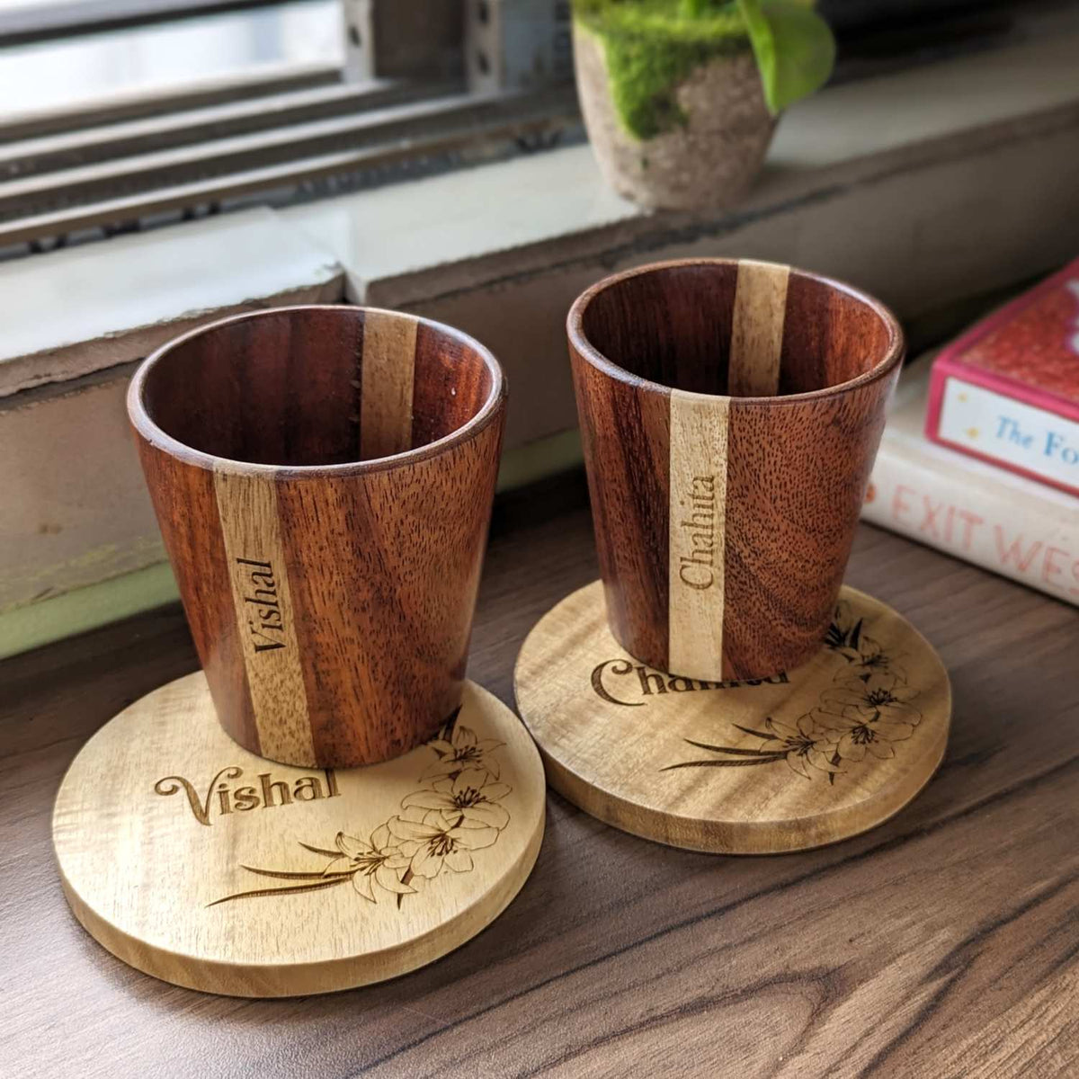 Personalized Gift Set | Engraved Wooden Tea Cups, Tea Tray & Coasters ...