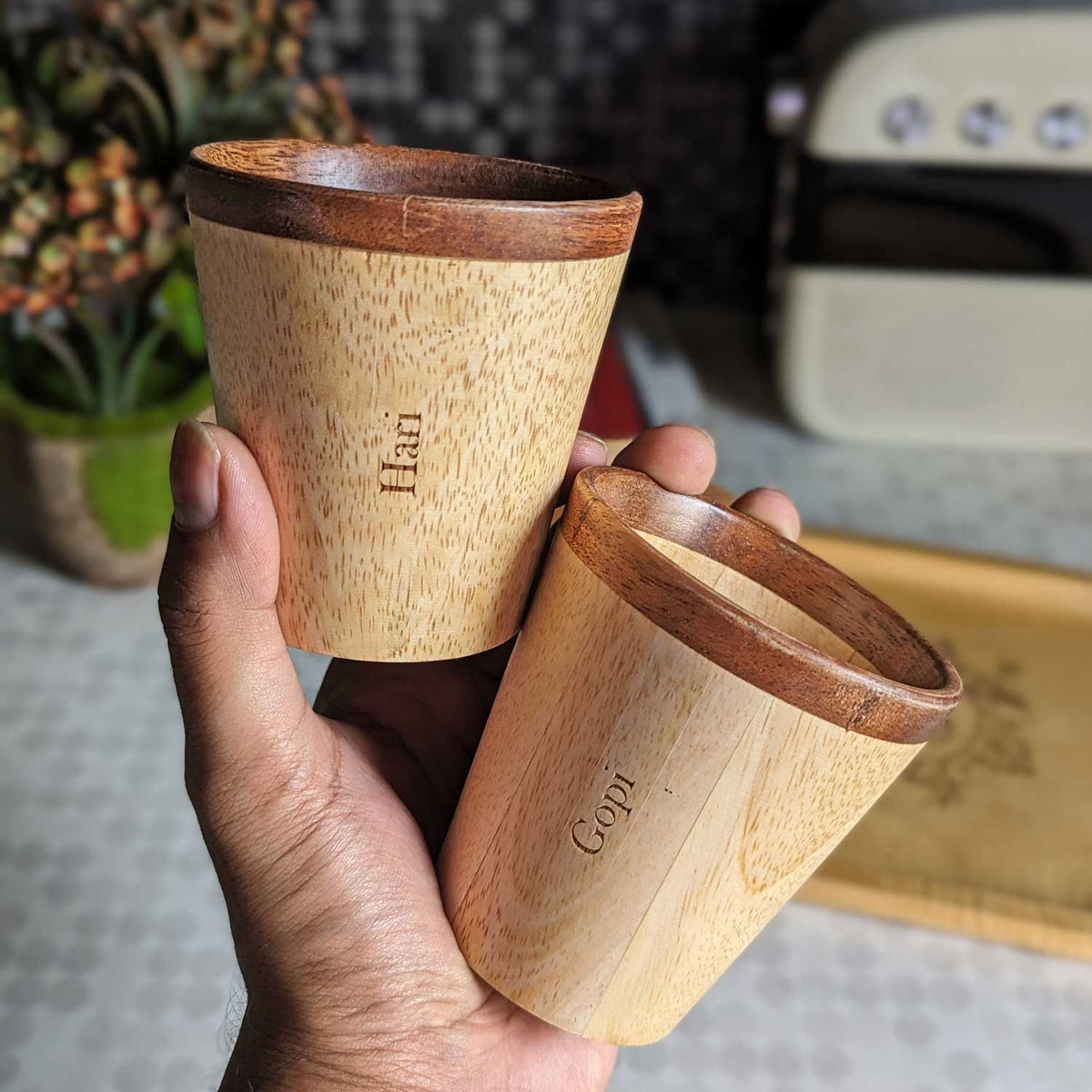 Wooden Tea Cups &amp; Coasters With Name Engraved | Personalized Gift Set