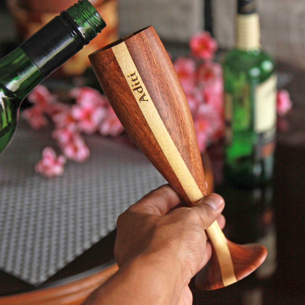 Personalized Wood Champagne Glasses | Anniversary Gift For Husband &amp; Wife