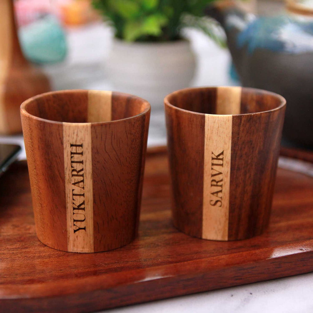 Personalized Wooden Tea &amp; Coffee Cup Set