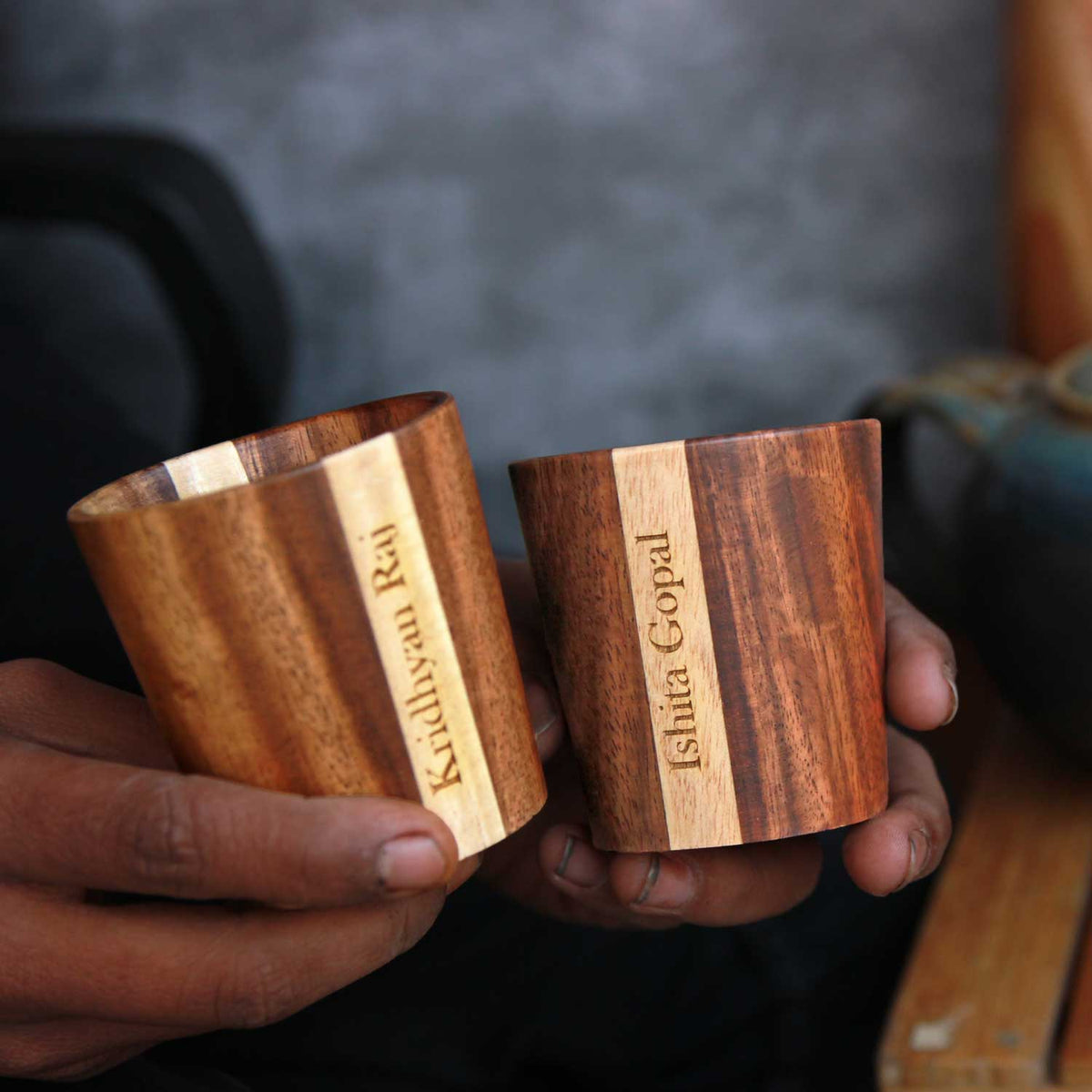 Personalized Wooden Tea &amp; Coffee Cup Set