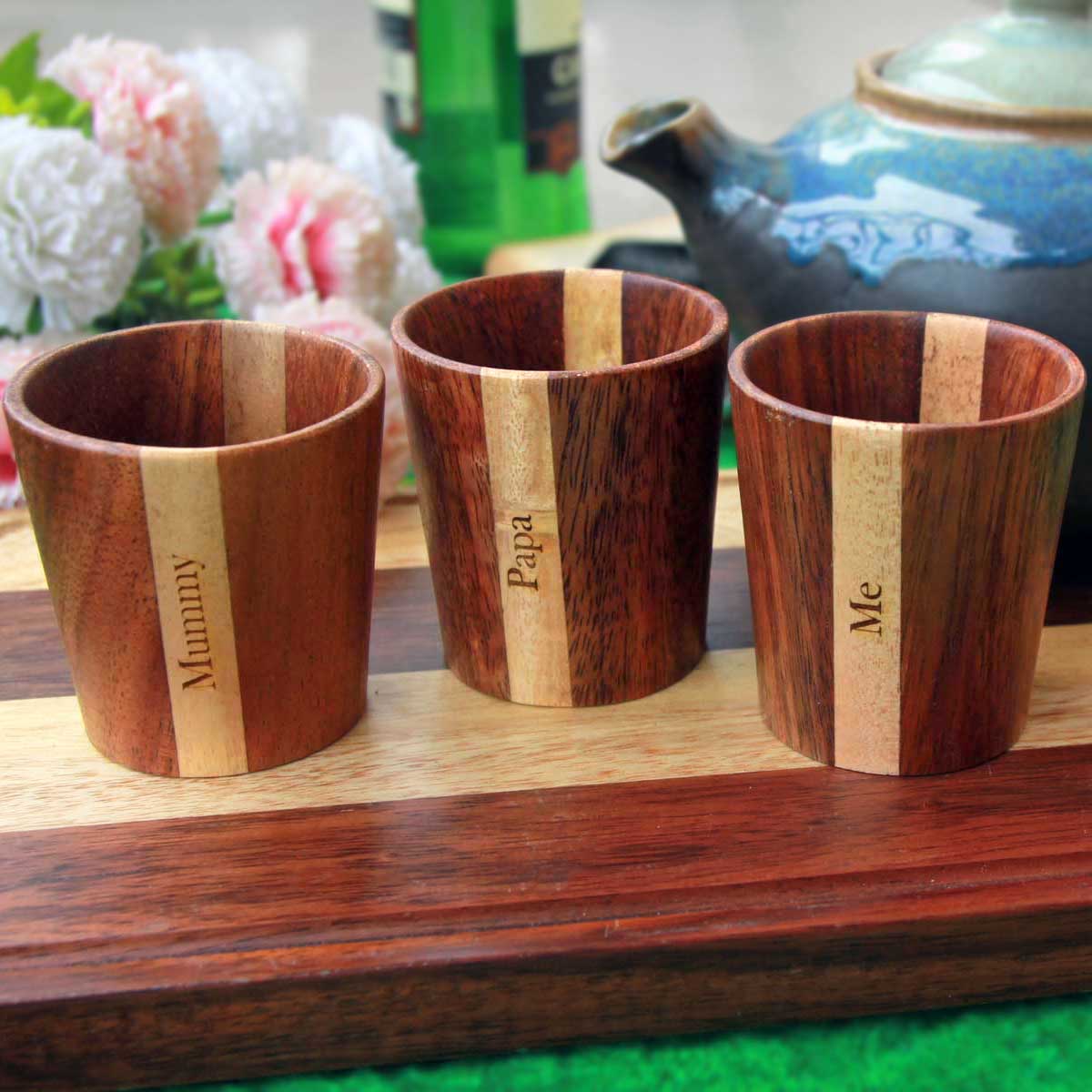 Personalized Wooden Tea &amp; Coffee Cup Set