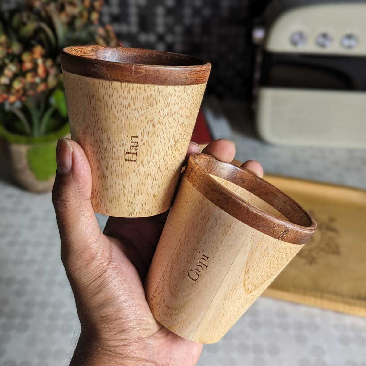 Personalized Wooden Tea &amp; Coffee Cup Set