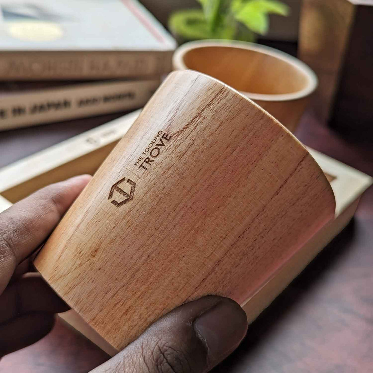 Neem Wood Tea Glass Set with Tray | Elegant Corporate Gift