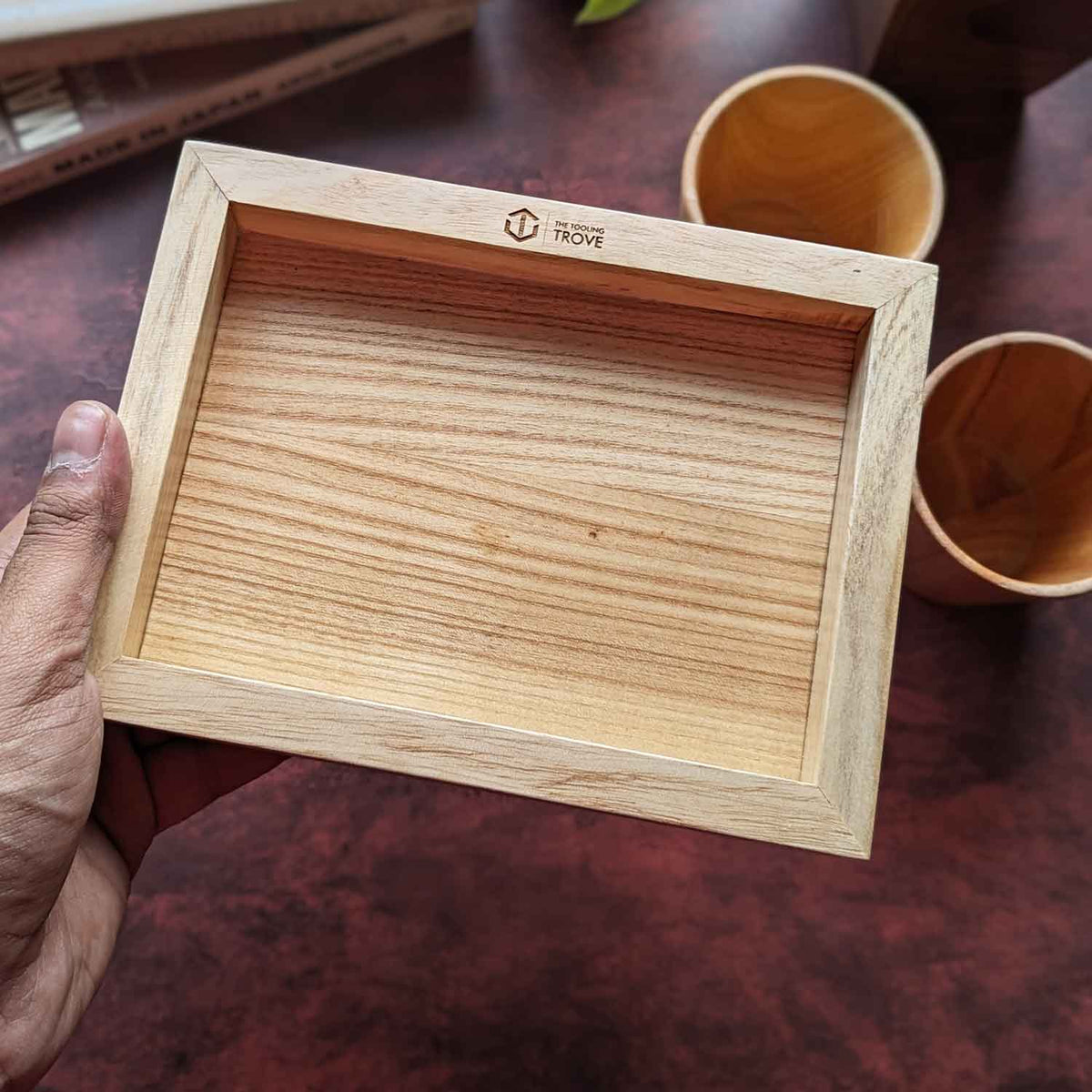 Neem Wood Tea Glass Set with Tray | Elegant Corporate Gift