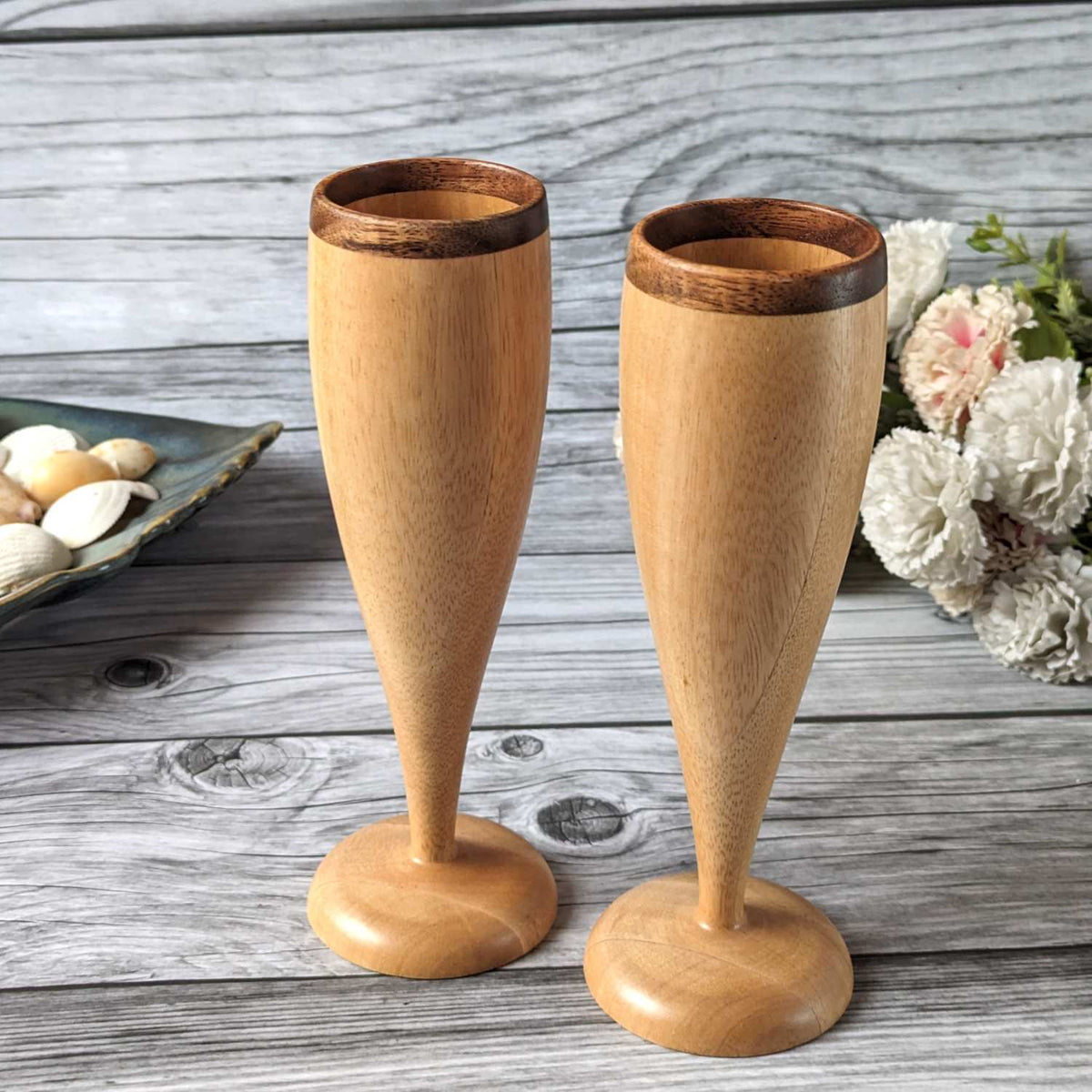 Champagne Glasses | Classy Champagne Flutes | Handmade Wooden Wine Goblets