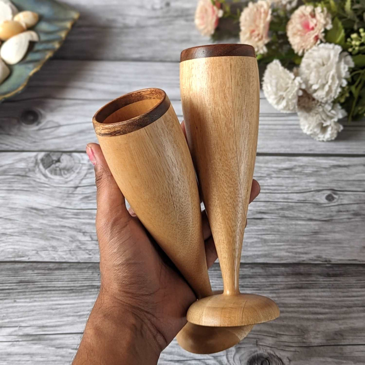 Champagne Glasses | Classy Champagne Flutes | Handmade Wooden Wine Goblets