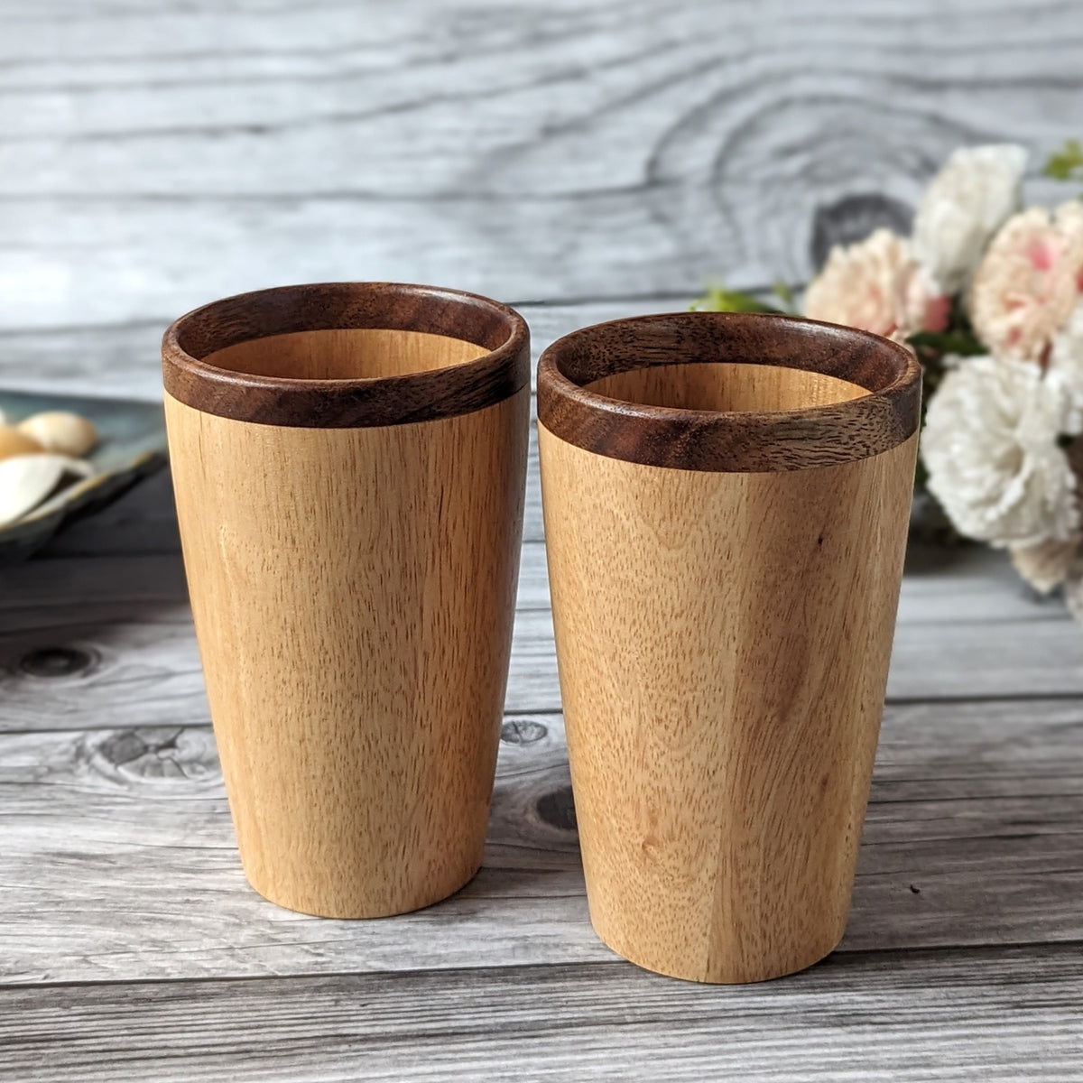 Tall Drinking Water Glasses, Handmade Wooden, 10 oz/300ml