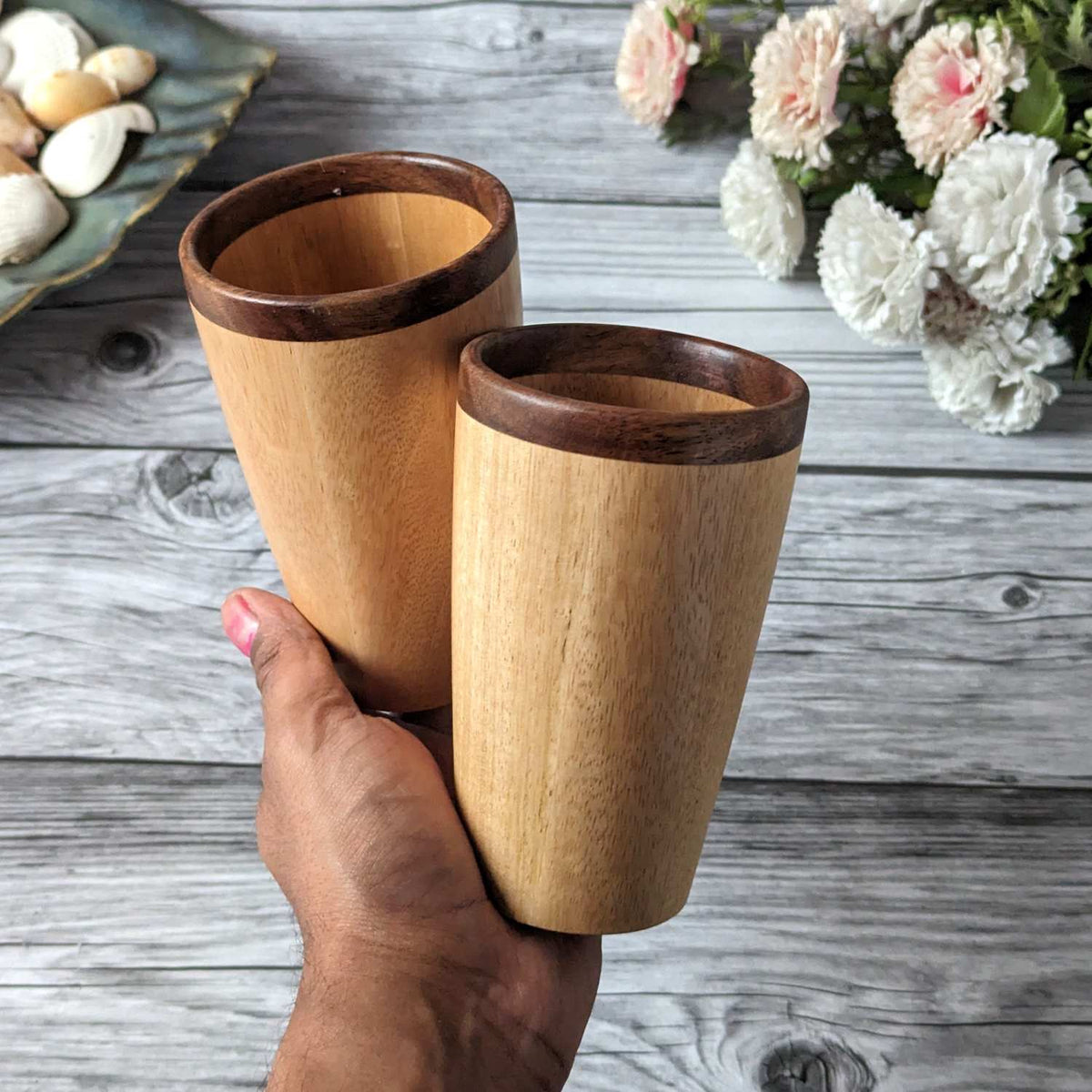 Tall Drinking Water Glasses, Handmade Wooden, 10 oz/300ml