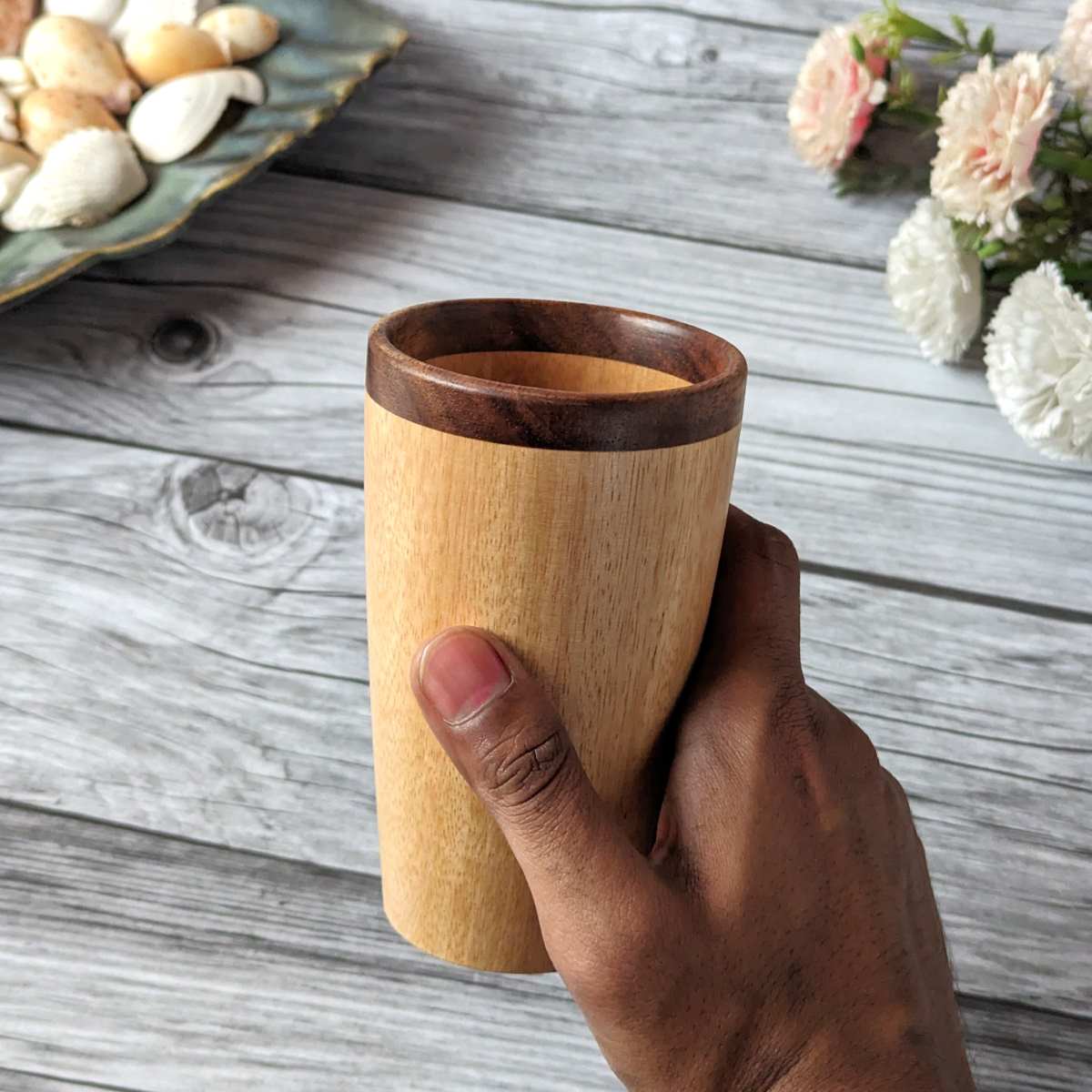 Tall Drinking Water Glasses, Handmade Wooden, 10 oz/300ml