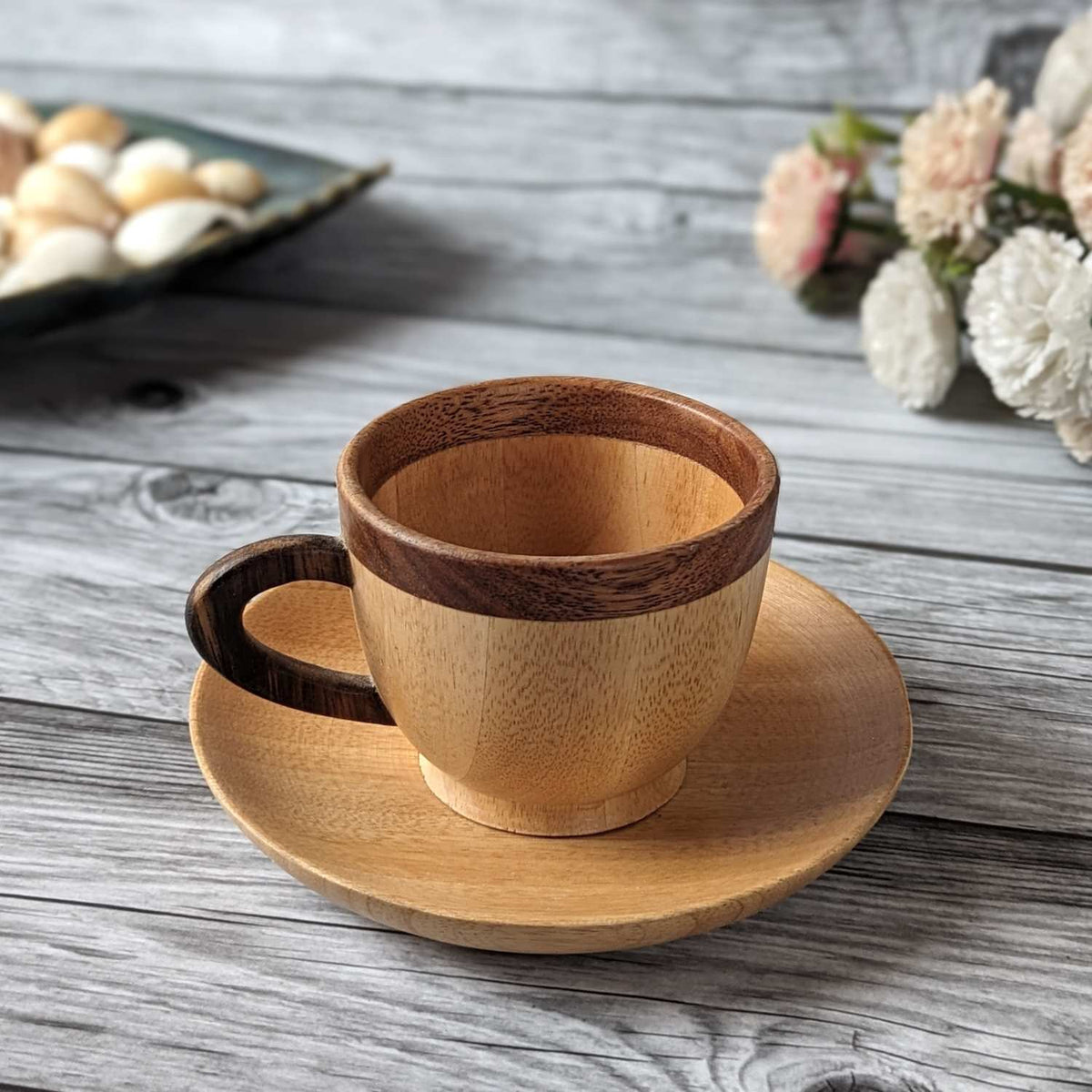 Wooden Tea Cup &amp; Saucer Set | Birthday Gift Set For Tea Lovers