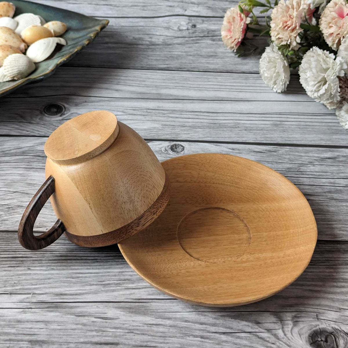 Wooden Tea Cup &amp; Saucer Set | Birthday Gift Set For Tea Lovers