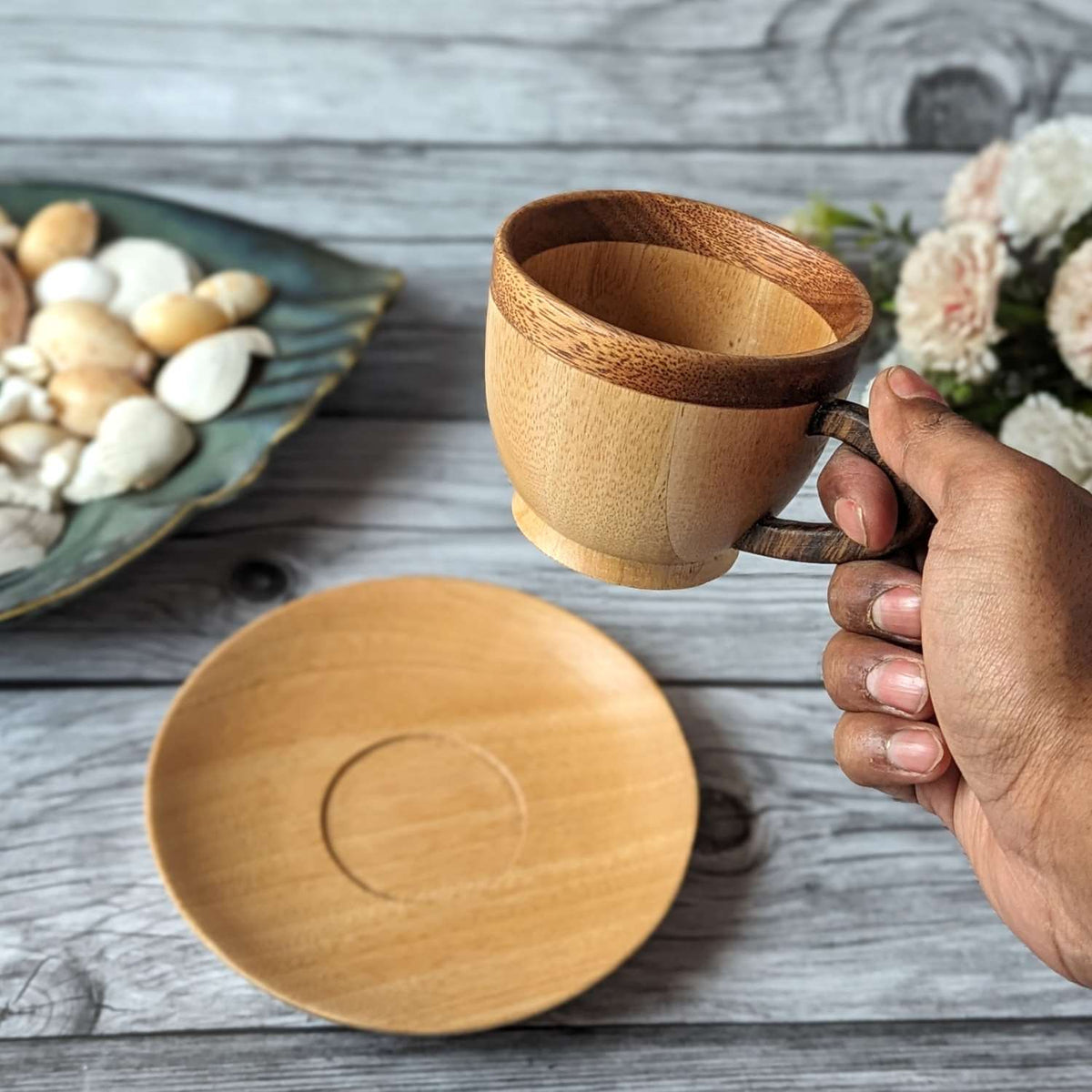 Wooden Tea Cup &amp; Saucer Set | Birthday Gift Set For Tea Lovers
