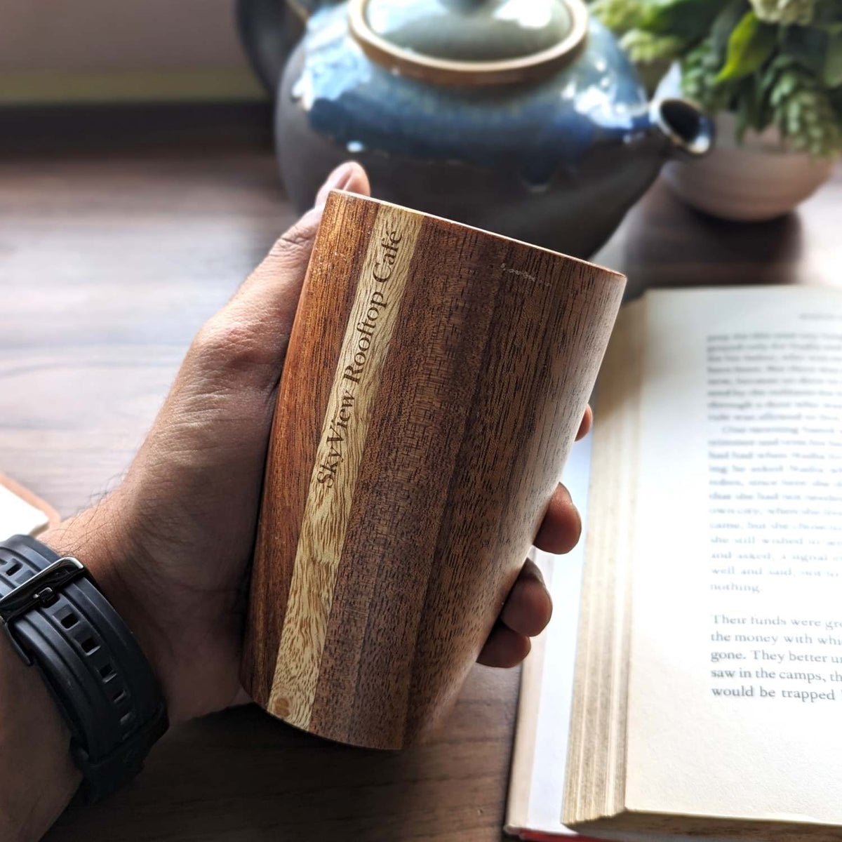 Personalized Wooden Tall Drinking Glass(10 oz/300ml) | Birthday Gift For Coffee Lover