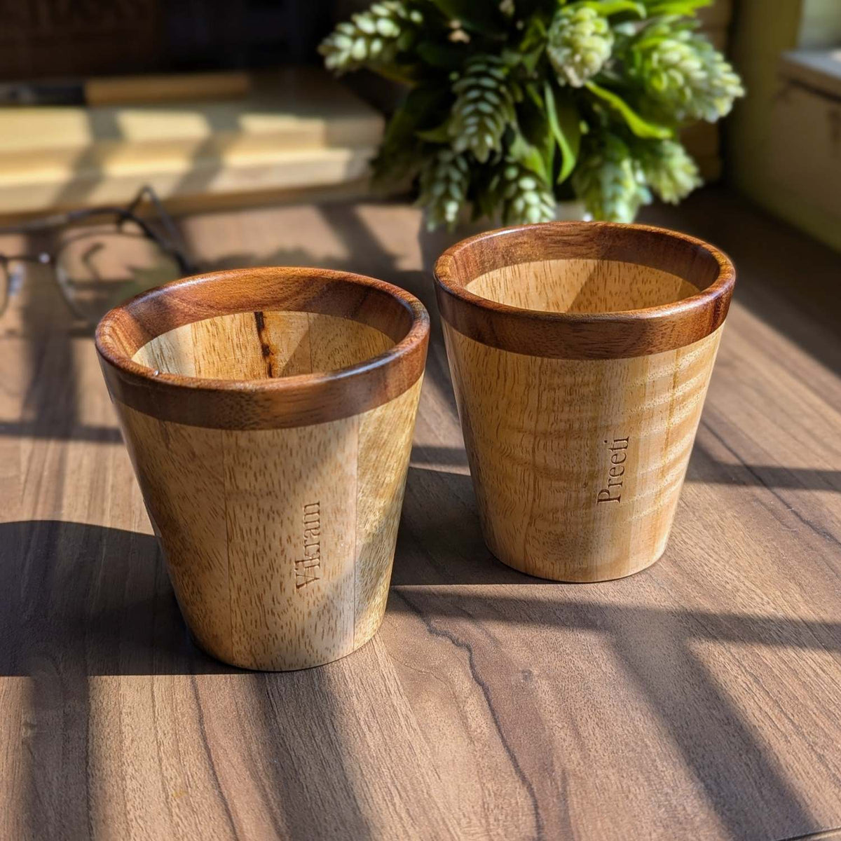 Personalized Wooden Tea &amp; Coffee Cup Set