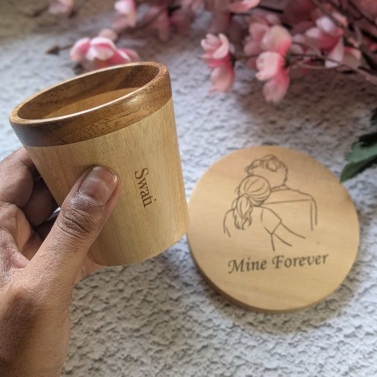 Wooden Tea Cups &amp; Coasters With Name Engraved | Personalized Gift Set