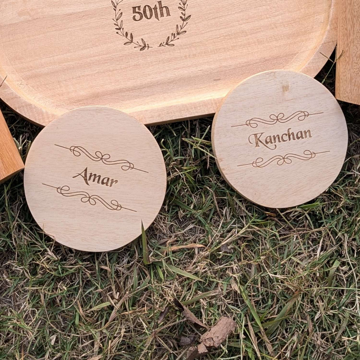 Customize Your Own Round Wooden Coaster Set - Custom Coasters With Holder