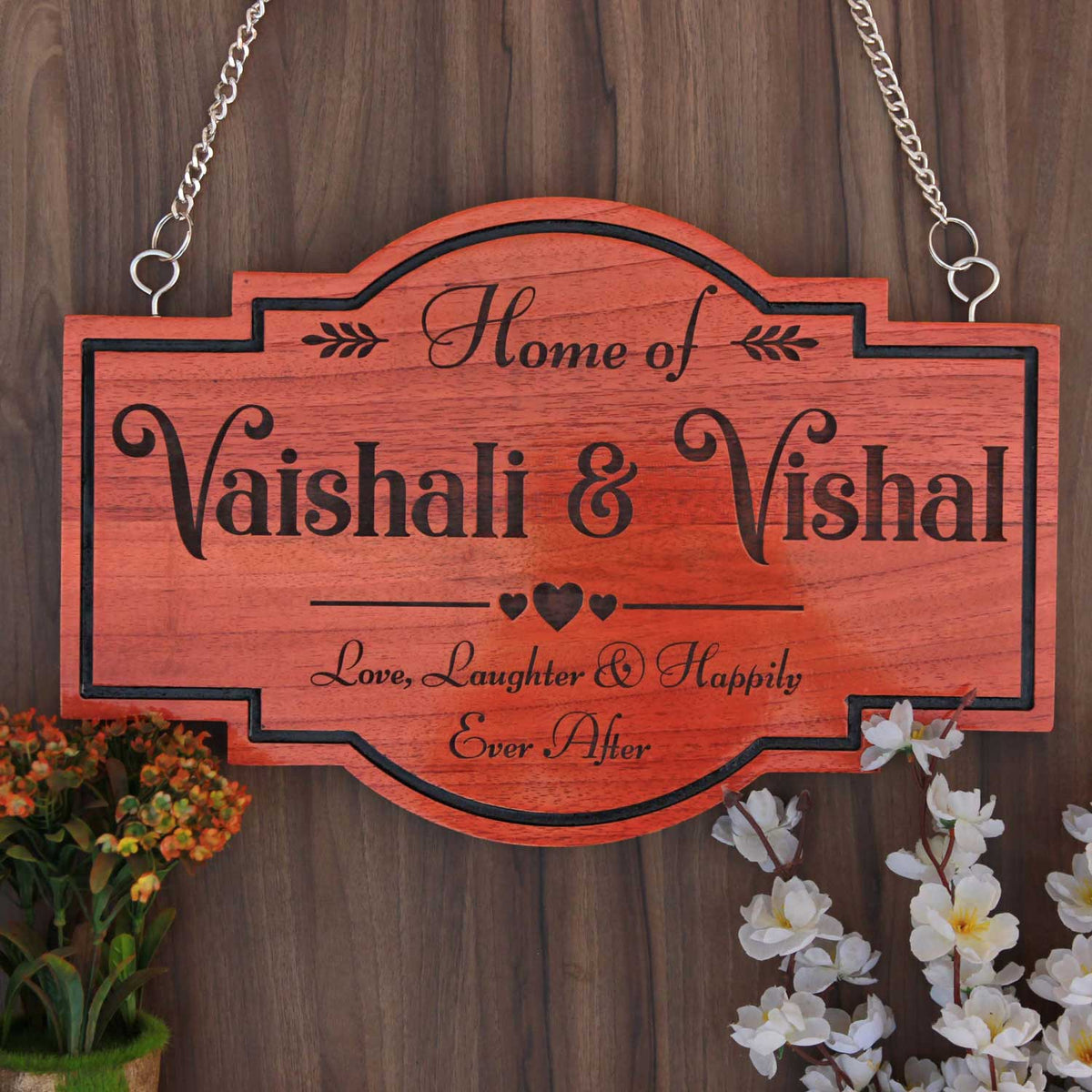 Personalized Home Sign for Couples - Hanging Wooden Sign
