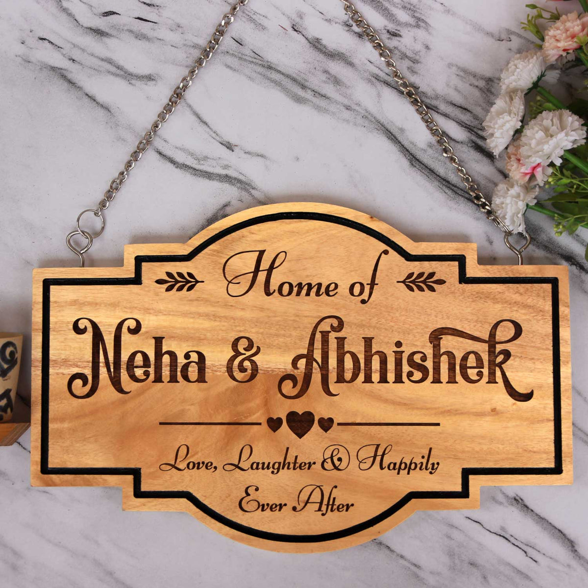 Personalized Home Sign for Couples - Hanging Wooden Sign