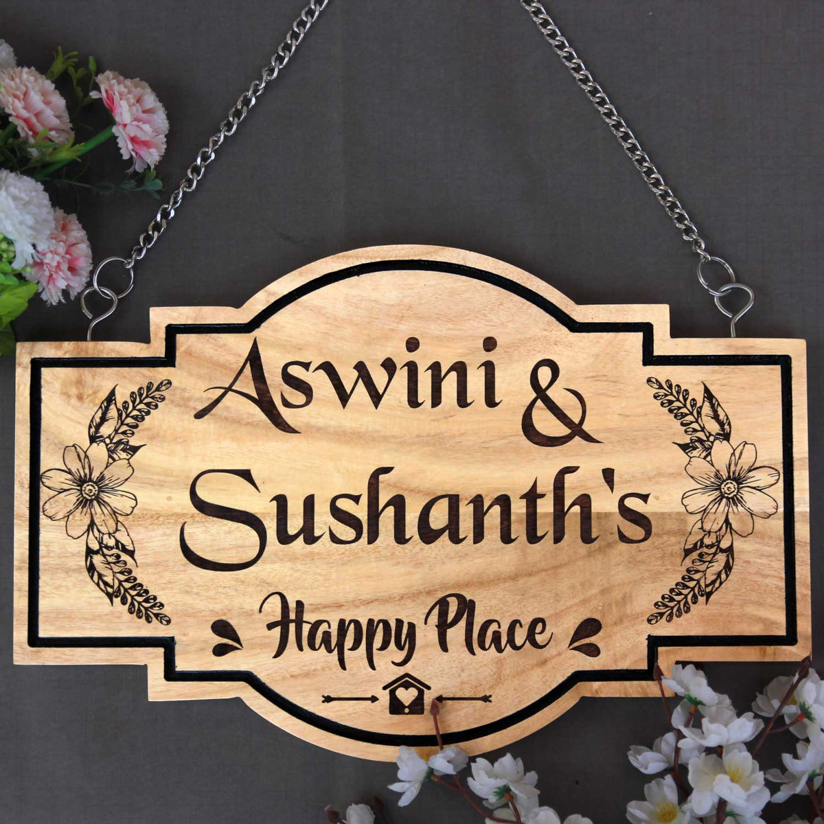 Personalized Home Sign for Couples - Hanging Wooden Sign
