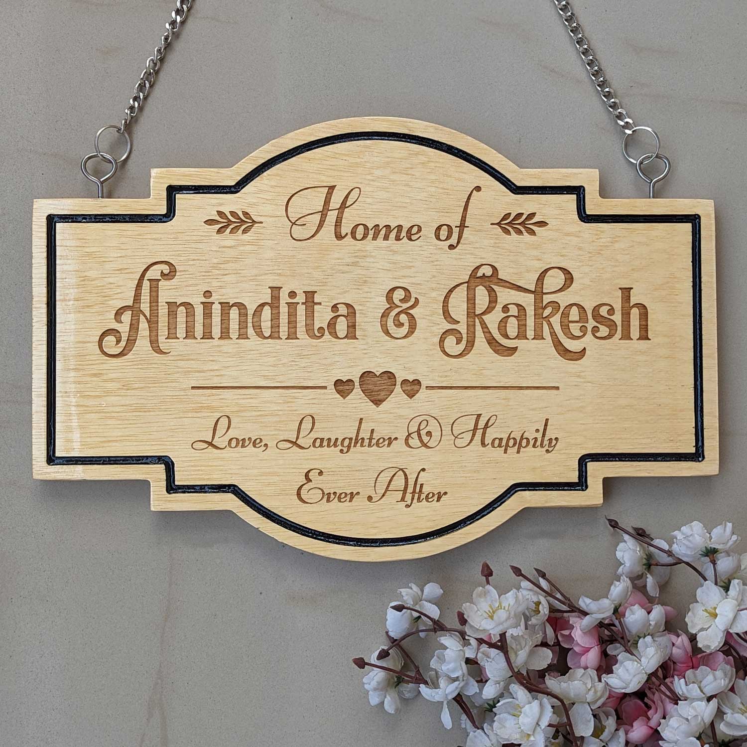 Personalized Home Sign for Couples - Hanging Wooden Sign