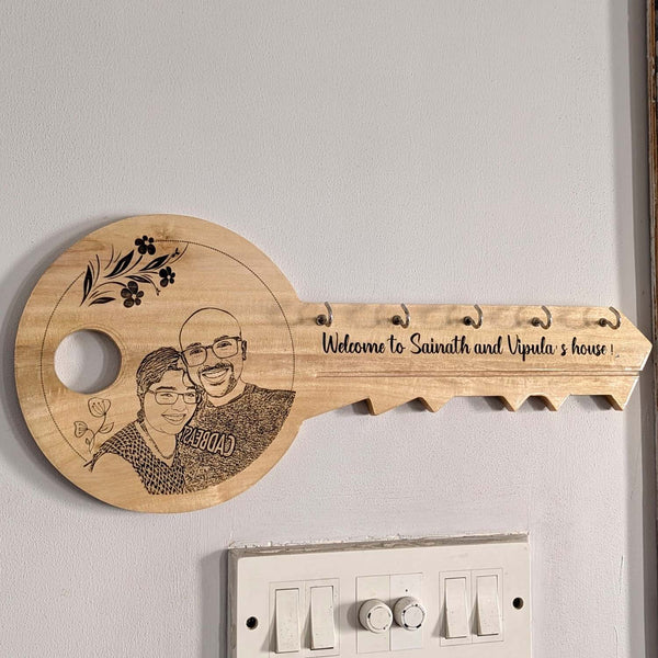Personalized Portrait Key Hanger | Engraved Wooden Key Holder for Home ...