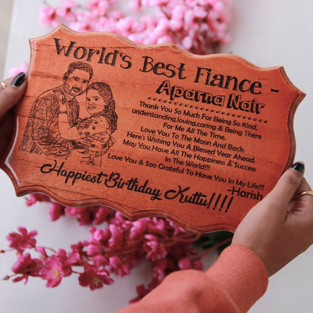 World's Best Fiancé Photo Engraved Wooden Certificate