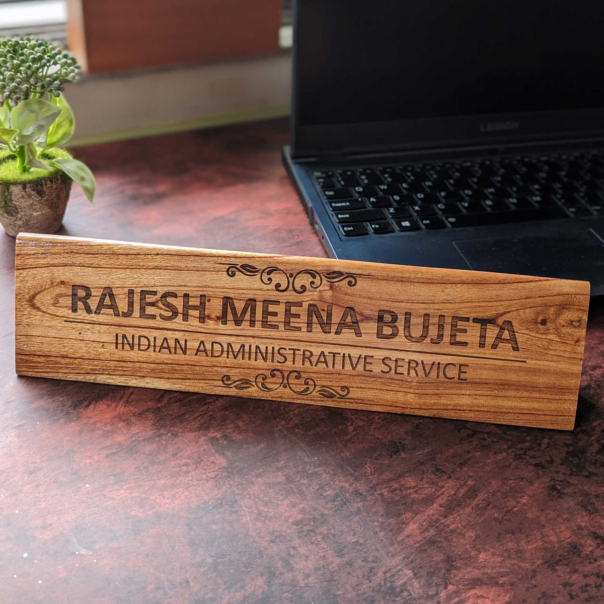 Professional Customized Triangular Desk Nameplate | Engraved with Logo &amp; Designation