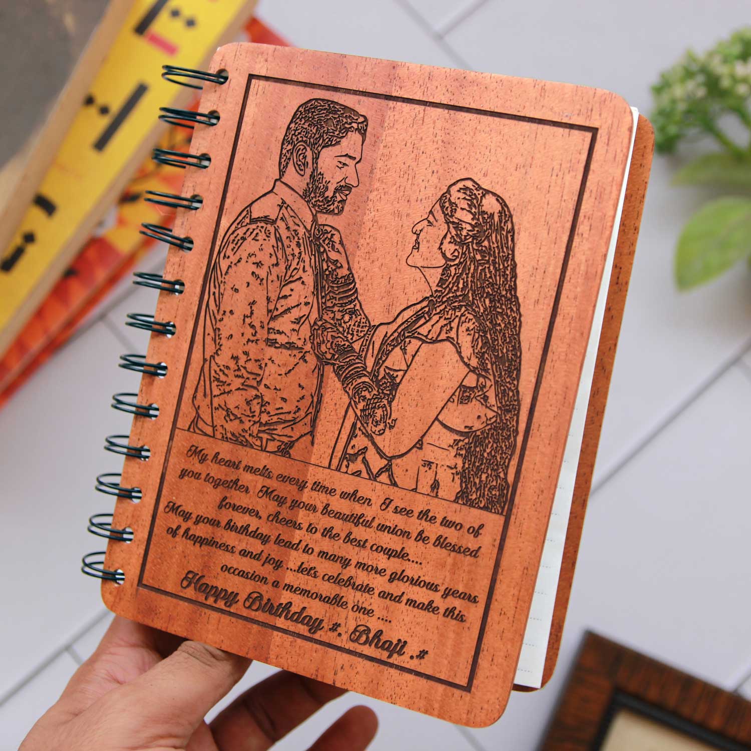 Custom Birthday Wooden Diary for Bhai | Personalized Engraved Notebook