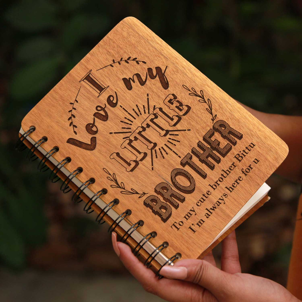 I love my little brother/sister - Personalized Wooden Notebook