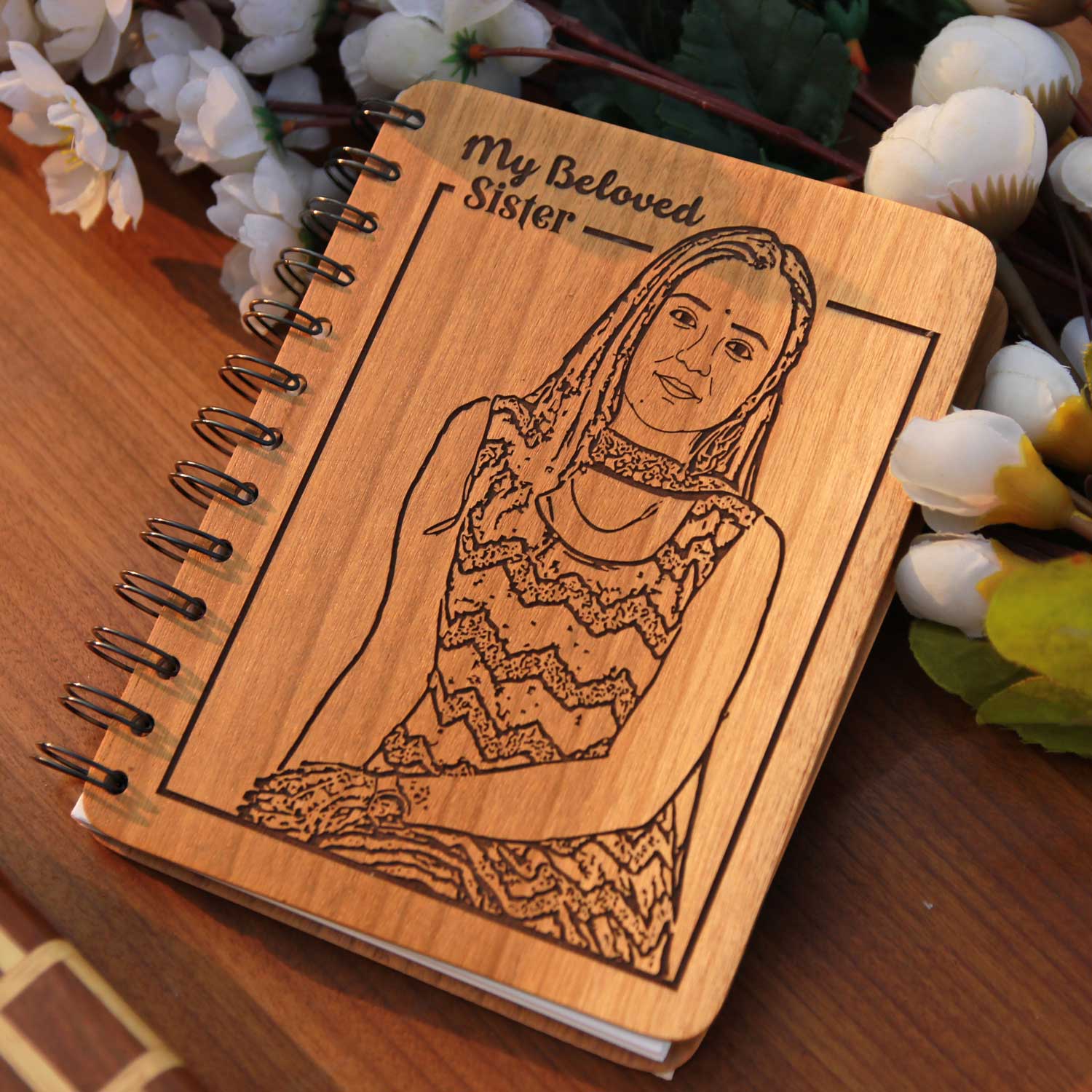 My Beloved Sister Personalized Wooden Diary | Custom Engraved Wooden Notebook