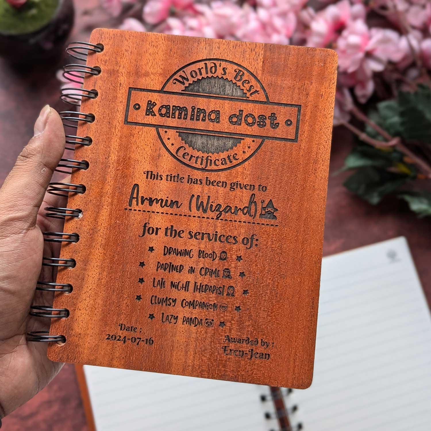 World's Best Kamina Dost - Funny Personalized Wooden Notebook For Friends