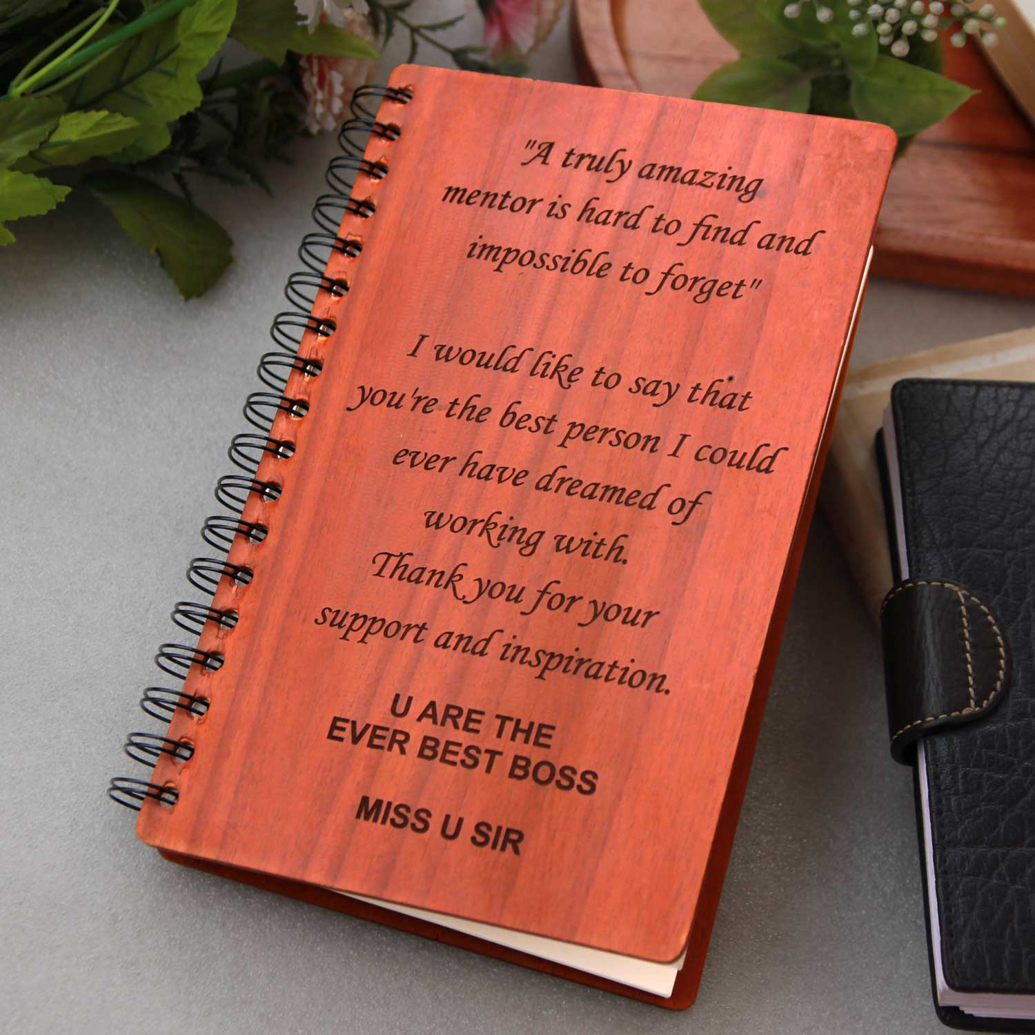 Thank You Boss Engraved Wooden Notebook | Personalized Diary for Mentor Appreciation