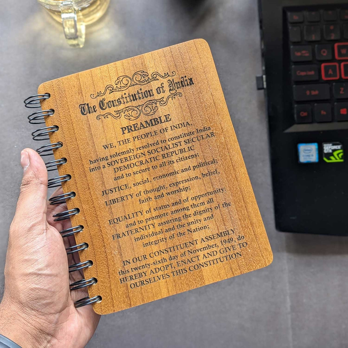 Constitution Of India Engraved Wood Diary | Preamble Wood Notebook
