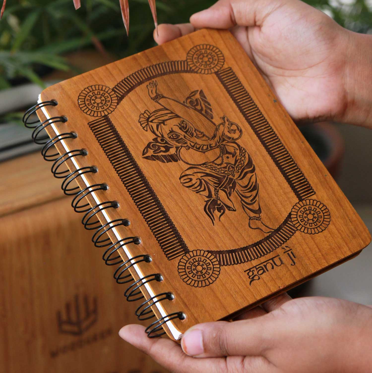 The Dancing Ganesha - Personalized Wooden Notebook