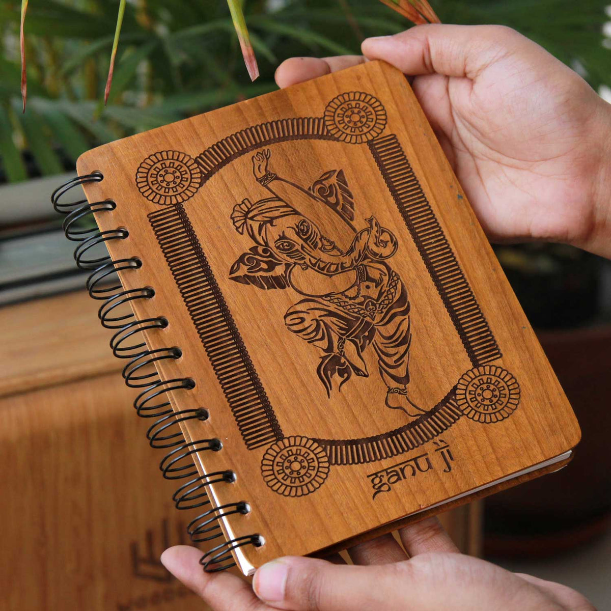 The Dancing Ganesha - Personalized Wooden Notebook